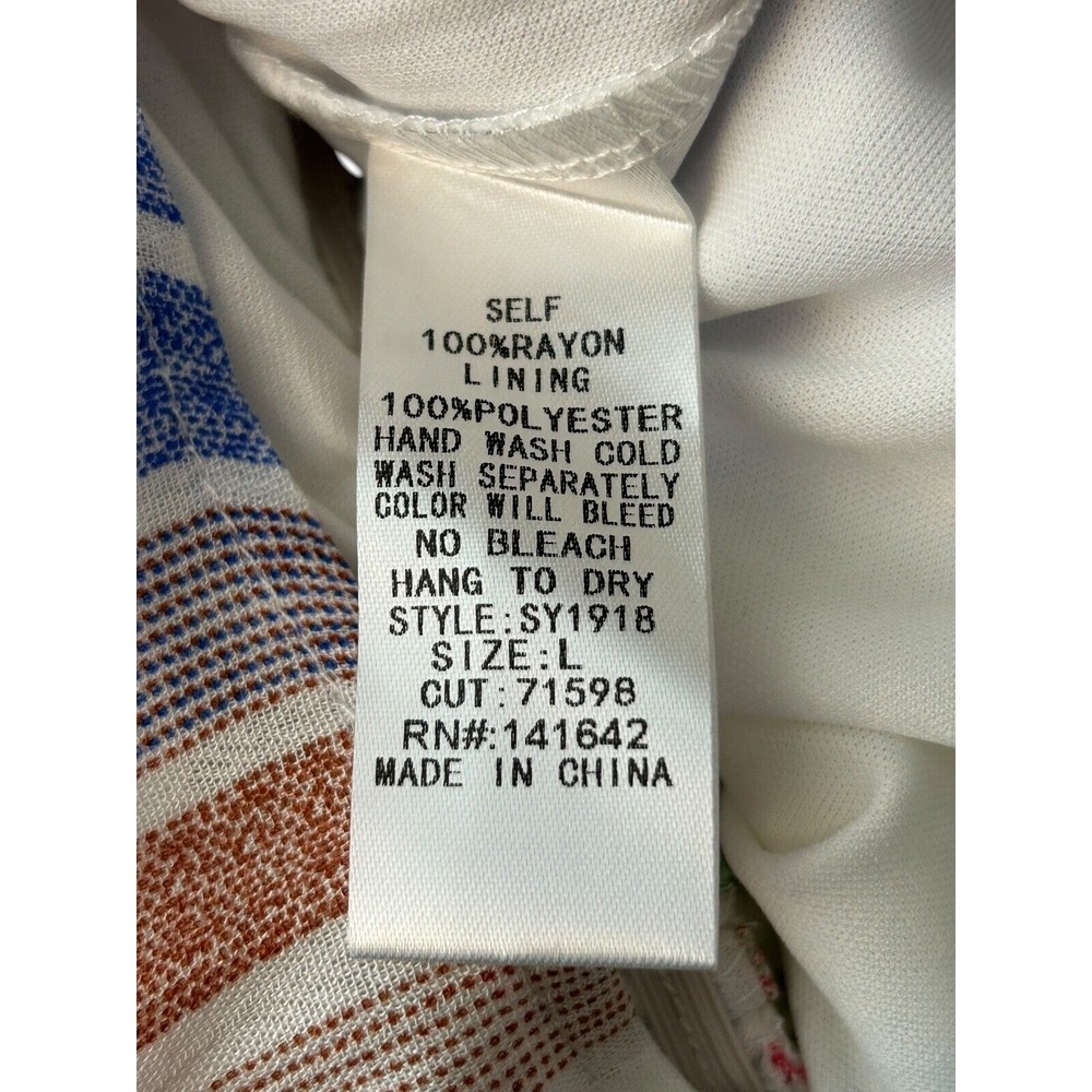 She + Sky Romper Size L Multicolor Rainbow Striped Short Sleeve Open Back V-Neck - Picture 8 of 11